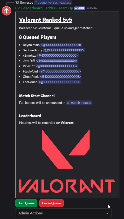 A player clicking Join and the queue updating to show them in the player list